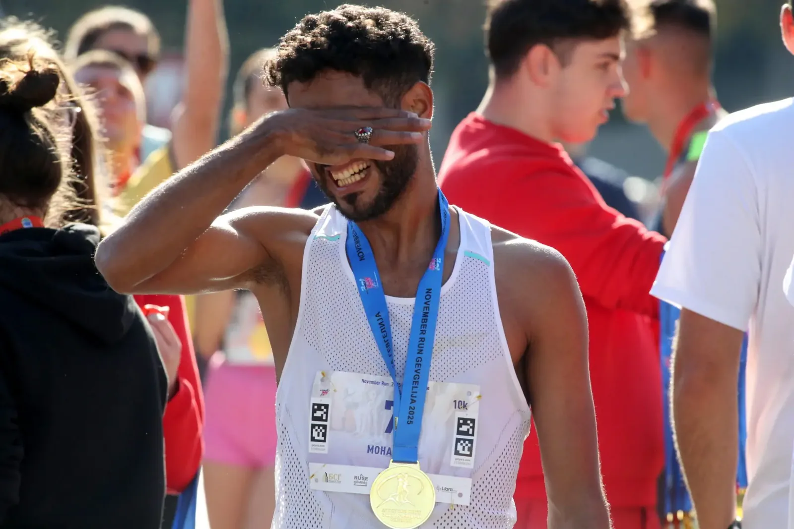 Emotion after crossing the finish