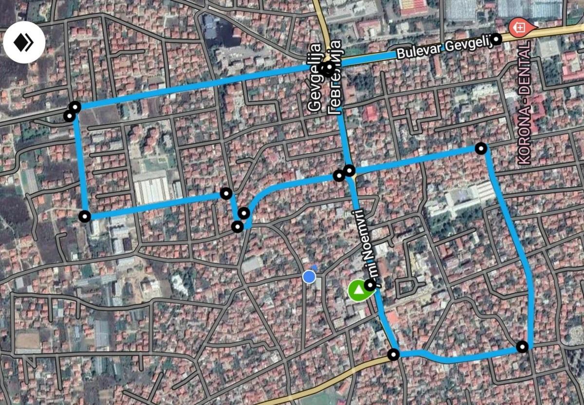 Satellite view of the published 5K and 10K city course in Gevgelija